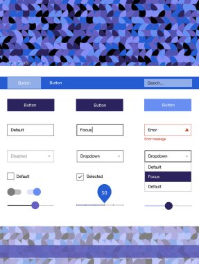 Hafif mavi vektör UI ux kiti daireler ile. Basit malzeme tasarım kiti üstbilgisindeki renkli noktalar ile. Bu örnek için sitesidir.