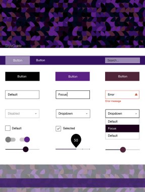 Koyu mor, pembe web UI kiti küre ile vektör. Basit malzeme tasarım kiti üstbilgisindeki renkli noktalar ile. Bu örnek için sitesidir.