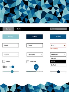 Hafif mavi vektör UI kiti poligonal tarzı. Dekoratif UI takımı tasarım renkli kristaller ile soyut tarzda. Sen-ebilmek kullanma için açılış sayfaları bu şablonu.
