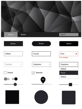 Koyu gri vektör web UI kiti poligonal tarzı. Üçgenler ile poligonal tarzında modern stil rehberi. Web siteleri, açılış sayfaları için güzel düzeni.