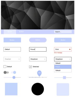 Açık mor çizgiler ile malzeme tasarım kiti vektör. Renkli UI/ux kiti üstbilgi ile üçgen oluşuyordu. Web siteleri için basit renkli tasarım.