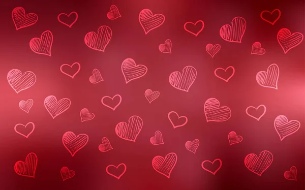 光の心を持つ赤いベクトルの背景 ロマンチックなスタイルにカラフルなハートとキラキラの抽象的なイラスト バレンタインの広告 小冊子のパターンに使用できます — ストックベクタ