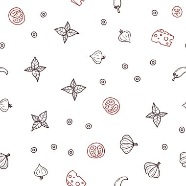 Koyu kırmızı Restoran gıda ile sorunsuz düzen vektör. Resimde dizi doodle tarzı taze yiyecek. Reklam, poster, afiş kafe ya da restoran için tasarım.