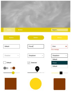 Işık sarı vektör web UI kiti Bulutsusu yıldız ile. Basit malzeme tasarım kiti üstbilgisindeki renkli bulutlar ile. Web siteleri için basit renkli tasarım.