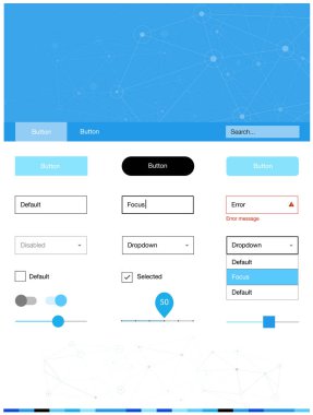 Hafif mavi vektör tel kafes kiti kristalleri, daireler ile. UI Ux kiti başlığını poligonal renkli arka plan ile. Bu örnek açılış sayfanız için mu.