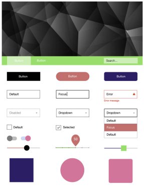 Işık çok renkli vektör web UI kiti poligonal tarzı. Basit malzeme tasarım kiti ile üçgen renkli mozaik. Web siteleri, açılış sayfaları için güzel düzeni.
