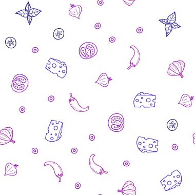 Açık mavi, kırmızı vektör sorunsuz düzen Restoran gıda ile. Dekoratif illüstrasyon gıda ile soyut şablonunda parlayan. Mutfakta yemek yemek için şablon.