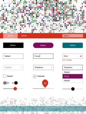 Karanlık çok renkli vektör tasarım UI kiti noktalı. Başlığını renkli gradyan daireler modern stil kılavuzu. Sen-ebilmek kullanma için açılış sayfaları bu şablonu.
