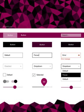 Koyu pembe vektör tasarım UI kiti ile mozaik. Üçgenler ile poligonal tarzında modern stil rehberi. Sen-ebilmek kullanma için açılış sayfaları bu şablonu.