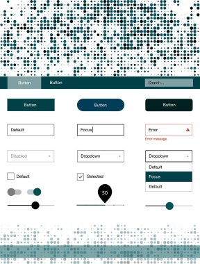 Koyu mavi, yeşil stil rehberi daireler ile vektör. Dekoratif UI takımı tasarım renkli noktalar ile soyut tarzda. Bu web siteleri için kullanabileceğiniz şablon.