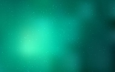 Açık yeşil vektör desenli gece gökyüzü yıldızları. Bulanık arkaplandaki ve gradyanı olan uzay yıldızları. Astronomi web siteleri için desen.