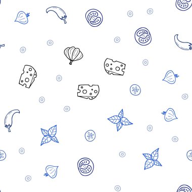 Koyu mavi vektör lezzetli atıştırmalıklar ile sorunsuz doku. Dekoratif illüstrasyon gıda ile soyut şablonunda parlayan. Desen reklamlar Kahvaltı, Öğle Yemeği, akşam yemeği için.