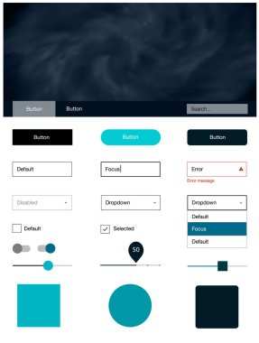 Gökyüzü yıldızlarla koyu mavi vektör stil rehberi. Basit malzeme tasarım kiti üstbilgisindeki renkli bulutlar ile. Bu örnek için sitesidir.
