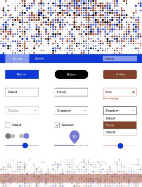 Açık mavi, kırmızı vektör web UI kiti ile küreler. Arka plan üzerinde renkli stil rehberi daireler ile. Web siteleri için basit renkli tasarım.