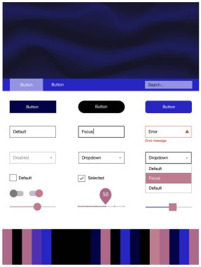 Koyu mavi, kırmızı UI ux kiti ile çizgiler, oval vektör. Gradyan memphis tarzı ile zarif parlak illüstrasyon. Açılış sayfanız için modern şablon.