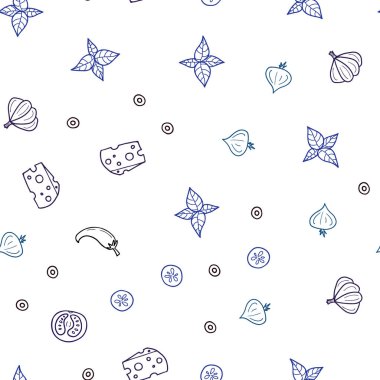 Koyu mavi restoran gıda ile sorunsuz düzen vektör. Resimde dizi doodle tarzı taze yiyecek. Mutfakta yemek yemek için şablon.