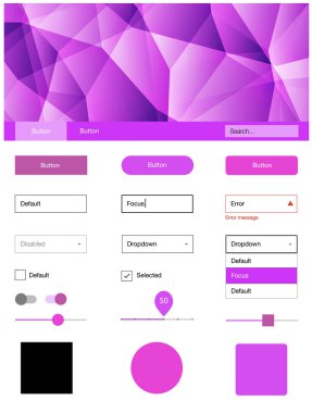 Mor ışık, vektör malzeme tasarım kiti çizgili pembe. Web Kullanıcı arabirimi kiti ile onun üstbilgisindeki soyut degrade üçgenler. Sen-ebilmek kullanma için açılış sayfaları bu şablonu.