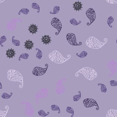 Koyu mor, pembe yaprak ve çiçek ile Dikişsiz doğal desen vektör. Renkli resimde doodle tarzı yaprakları, çiçekleri ile. Doodle tasarım web siteniz için kullanılabilir.