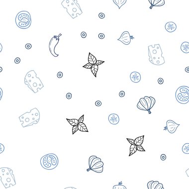 Mavi vektör sorunsuz dokulu aperatifler ve hafif. Fast Food renkli gradyan ile bulanık arka plan üzerinde. Reklam, poster, afiş kafe ya da restoran için tasarım.