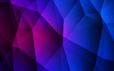 Koyu pembe, mavi vektör eğimli üçgen şablon. Üçgenlerden oluşan parlayan çokgen çizimler. Web siteniz için yeni bir doku.