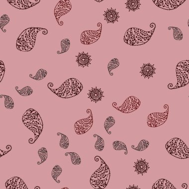 Koyu kırmızı vektör yaprak ve çiçek ile sorunsuz zarif arka plan. Soyut illüstrasyon yaprakları, çiçekleri karalamalar tarzı ile. El tasarım web, kaydırma için boyalı.