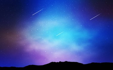 Pembe ışık, vektör düzen kozmik yıldız ile mavi. Gökada yıldız ile basit tarzı dekoratif tasarım bulanık. Desen fütüristik reklam, kitapçıklar için.