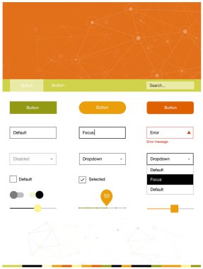 Işık kırmızı, sarı vektör malzeme tasarım kiti ile çizgiler, daireler. Üçgen, daire arka plan üzerinde Stil Kılavuzu. Sen-ebilmek kullanma için açılış sayfaları bu şablonu.