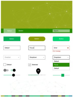 Açık mavi, sarı vektör UI kiti poligonal tarzı daireler ile. Üçgen, daire ile poligonal stilinde stil rehberi. Bu örnek açılış sayfanız için mu.