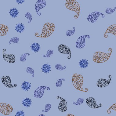 Koyu mavi, sarı yaprak ve çiçek ile sorunsuz doodle desen vektör. Beyaz arka plan üzerinde Hint tarzı dekoratif tasarım. Marka kitap zarif desen.