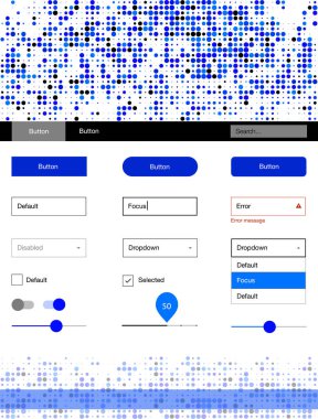 Noktalı ışık mavi vektör UI kiti. Güzel UI ux kiti ile onun üstbilgisindeki renkli noktalar. Bu web siteleri için kullanabileceğiniz şablon.