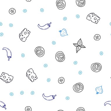 Koyu mavi restoran gıda ile sorunsuz düzen vektör. Fast Food renkli gradyan ile bulanık arka plan üzerinde. Mutfakta yemek yemek için şablon.