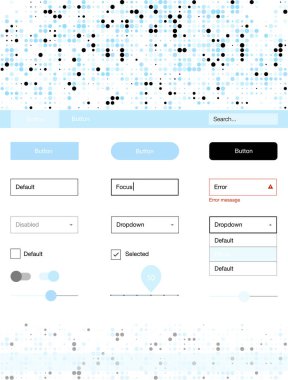 Açık mavi noktalar ile malzeme tasarım kiti vektör. Dekoratif UI takımı tasarım renkli noktalar ile soyut tarzda. Bu örnek için sitesidir.