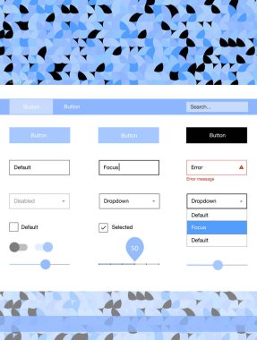Hafif mavi vektör UI ux kiti daireler ile. Güzel UI ux kiti ile onun üstbilgisindeki renkli noktalar. Bu örnek için sitesidir.