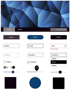 Koyu mavi, sarı UI kiti poligonal tarzı vektör. Dekoratif UI takımı tasarım renkli kristaller ile soyut tarzda. Sen-ebilmek kullanma için açılış sayfaları bu şablonu.
