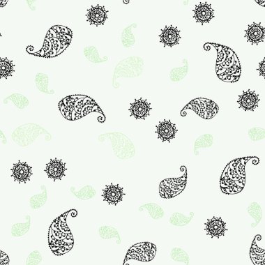 Açık yeşil, sarı vektör yaprak ve çiçek ile sorunsuz doğal arka. Soyut illüstrasyon yaprakları, çiçekleri karalamalar tarzı ile. El boyalı tasarım web, broşür, tekstil.