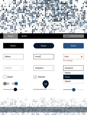 Koyu mavi vektör UI kiti noktalı. Arka plan üzerinde renkli stil rehberi daireler ile. Açılış sayfanız için modern şablon.