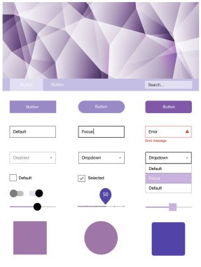 Hafif mor vektör tasarım UI kiti ile mozaik. Dekoratif UI takımı tasarım renkli kristaller ile soyut tarzda. Sen-ebilmek kullanma için açılış sayfaları bu şablonu.