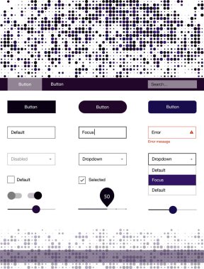 Koyu pembe, mavi UI ux kiti daireler ile vektör. Başlığını renkli gradyan daireler modern stil kılavuzu. Bu web siteleri için kullanabileceğiniz şablon.