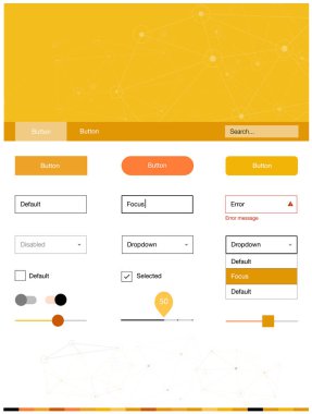 Işık turuncu vektör UI kiti poligonal tarzı daireler ile. Üçgen, daire arka plan üzerinde Stil Kılavuzu. Bu örnek açılış sayfanız için mu.