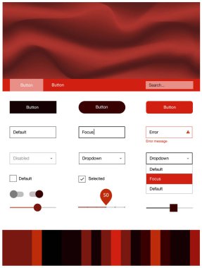 Koyu kırmızı vektör web UI kiti ile lamba şekiller. Gradyan memphis tarzı ile zarif parlak illüstrasyon. Açılış sayfanız için modern şablon.