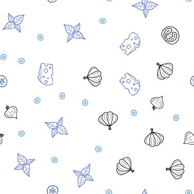 Koyu mavi vektör gurme mutfağı ile sorunsuz kapak. Glitter gurme gıda ile soyut kroki. Desen reklamlar Kahvaltı, Öğle Yemeği, akşam yemeği için.