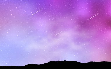 Işık mor, pembe vektör doku Samanyolu yıldız ile. Glitter soyut illüstrasyon renkli kozmik yıldız ile. Desen fütüristik reklam, kitapçıklar için.