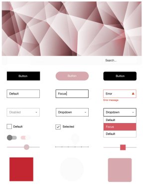 Işık kırmızı vektör tasarım UI kiti ile mozaik. Arka plan üzerinde renkli stil rehberi üçgenler ile. Sen-ebilmek kullanma için açılış sayfaları bu şablonu.