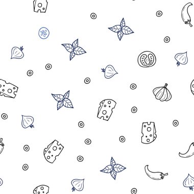 Koyu mavi organik yemek ile sorunsuz şablon vektör. Bulanık dekoratif tasarım doodle tarzı aperatifler. Reklam, kitapçıklar, broşürler restoranlar için desen.