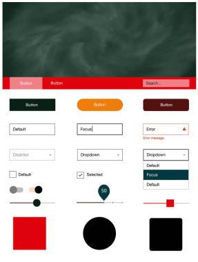 Koyu yeşil, kırmızı vektör UI ux kiti ile yer yıldız. Web Kullanıcı arabirimi kiti ile onun üstbilgisindeki soyut degrade bulutlar. Bu örnek açılış sayfanız için mu.