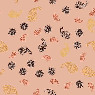 Işık turuncu vektör yaprak ve çiçek ile sorunsuz doğal arka. Renkli resimde doodle tarzı yaprakları, çiçekleri ile. Cep telefonu arka plan için şablon.