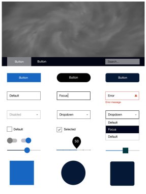 Evren yıldız koyu mavi vektör tasarım UI kiti. Basit malzeme tasarım kiti üstbilgisindeki renkli bulutlar ile. Bu örnek açılış sayfanız için mu.