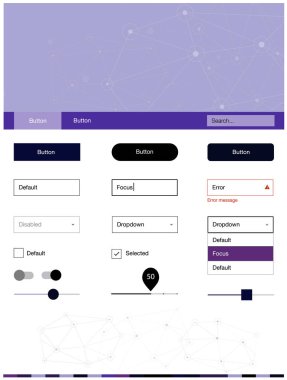Koyu pembe, mavi üçgen, daire ile stil rehberi vektör. UI Ux kiti başlığını poligonal renkli arka plan ile. Bu örnek açılış sayfanız için mu.