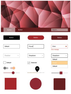 Işık kırmızı, sarı vektör UI ux kiti üçgen tarzı. Dekoratif UI takımı tasarım renkli kristaller ile soyut tarzda. Bu örnek için sitesidir.