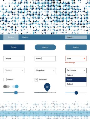 Noktalı ışık mavi vektör UI kiti. Web Kullanıcı arabirimi kiti başlığını soyut degrade daireler ile. Açılış sayfanız için modern şablon.
